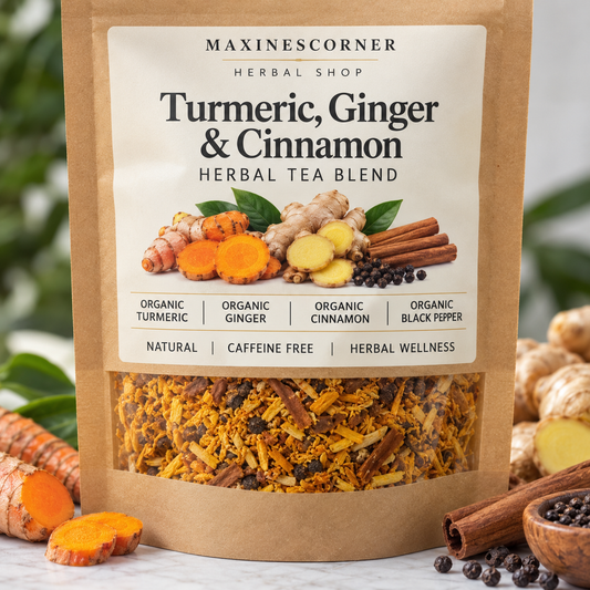 Turmeric, Ginger, Cinnamon & Black Pepper Herbal Tea Blend | 4 Organic Ingredients | 2 oz
